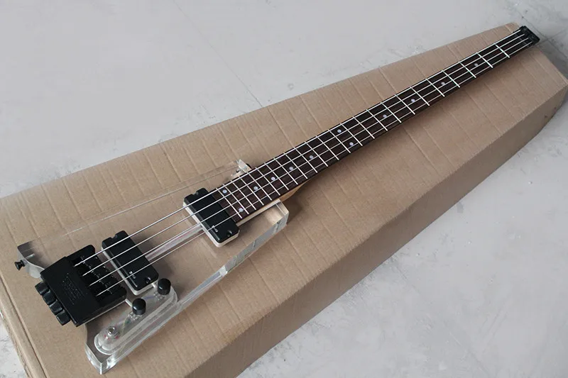 

Factory custom 4 Strings Acrylic Glass Electric Bass Guitar with No Headstock,24 Frets,Rosewood Fretboard,offer customized