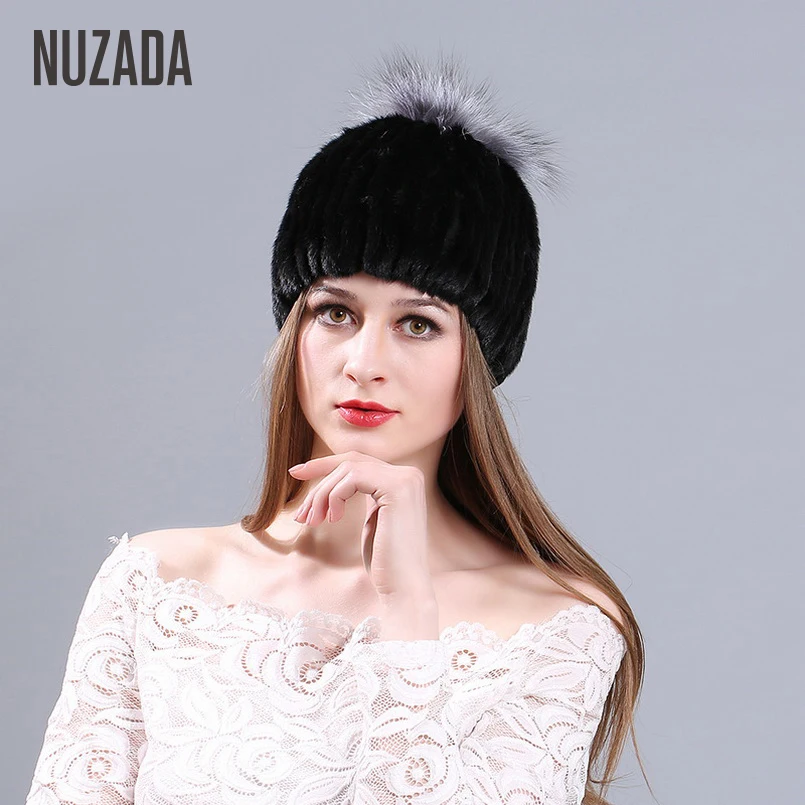 Бренд NUZADA норковый мех лисий Skullies Beanies для женщин и девушек вязаная шапка шапки