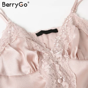 BerryGo Sexy Lace White Satin Camis Summer Camisole Spaghetti Strap Pink Tank Tops Women Elegant Buttons Streetwear Ladies Shirt