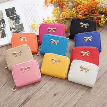 

Fashion lady bag Solid Zipper Bow Wallet Short Small Bag Single Pull Wallet Small Square Bag PU Card Holder Dropship T711