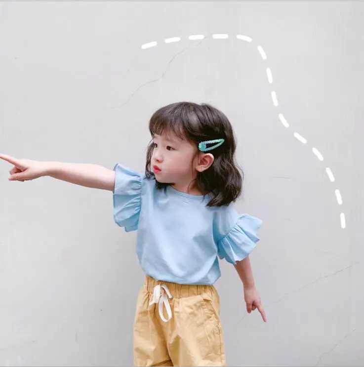

2019 New Arrival Girls Ruffles T- Shirt Cotton Summer Short Sleeve Girls Top 2-8t PV323