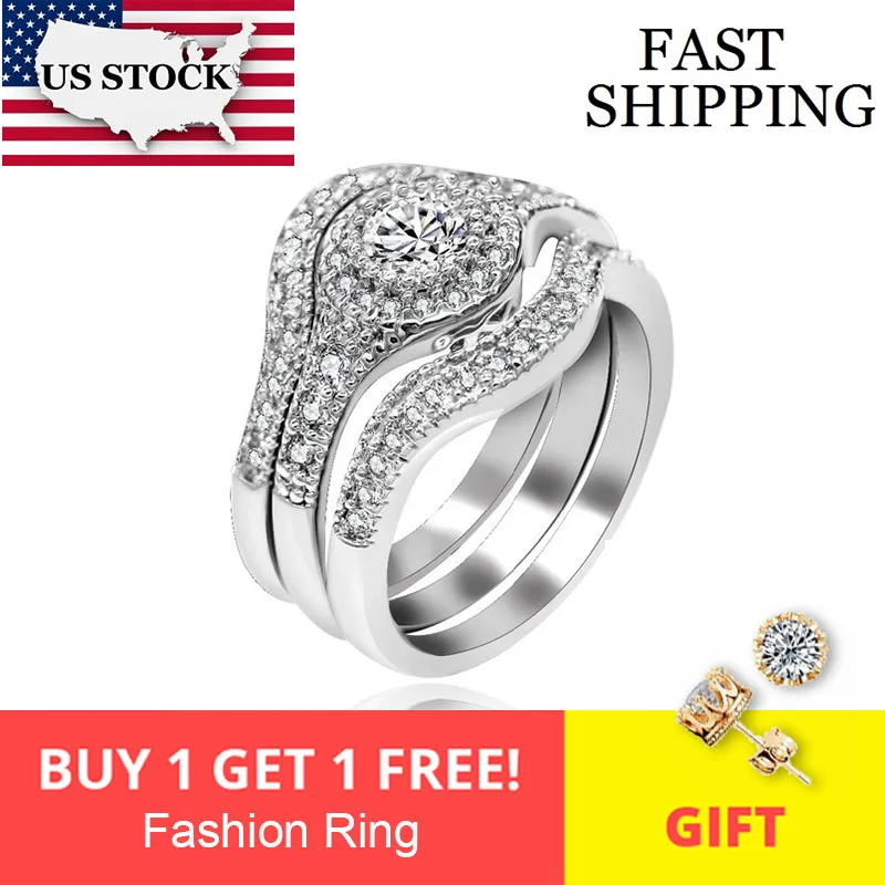 18K plaqué or en acier inoxydable Femmes Zircone cubique De mariage bande Cocktail Ring