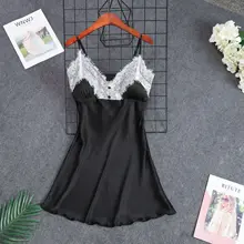 Сексуальная Темно-Синяя женская ночная рубашка кружевная ночная рубашка мини-ночная рубашка юбка на подтяжках ночное белье вискоза без рукавов для женщин m-xl