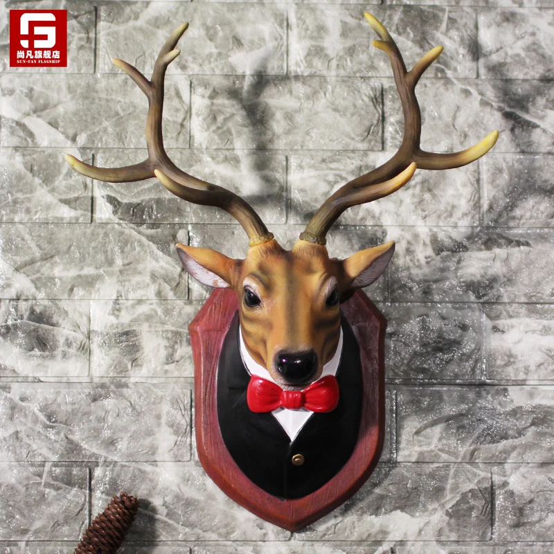 

head Arts Crafts Still American style retro deer head, wall hanging, European style living room, restaurant wall decorations, ba