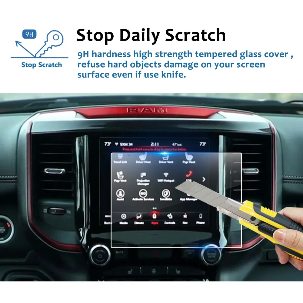 RUIYA screen protector for RAM 1500 Uconnect 8.4inch car gps navigation touch screen,9H tempered glass screen protective film