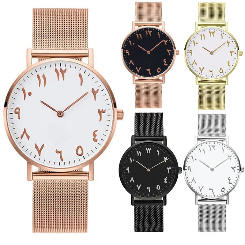 

REOULIONS Luxury Fashion Arabic Numbers Rose Gold Women Watches Stainless Steel Quartz Wristwatch Lady Dress Watch Montre Femme