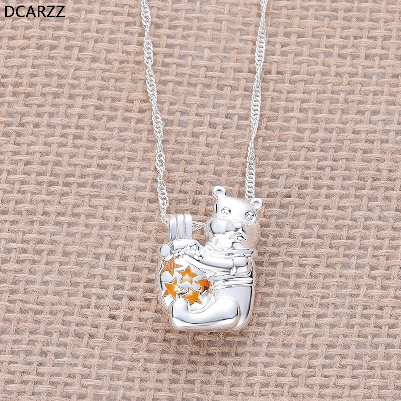 

Cartoon Pooh Bear Necklace the Pearls Locket Pendant Women Girls Gifts Silver Winnie Necklace Classic Jewelry Wholesale