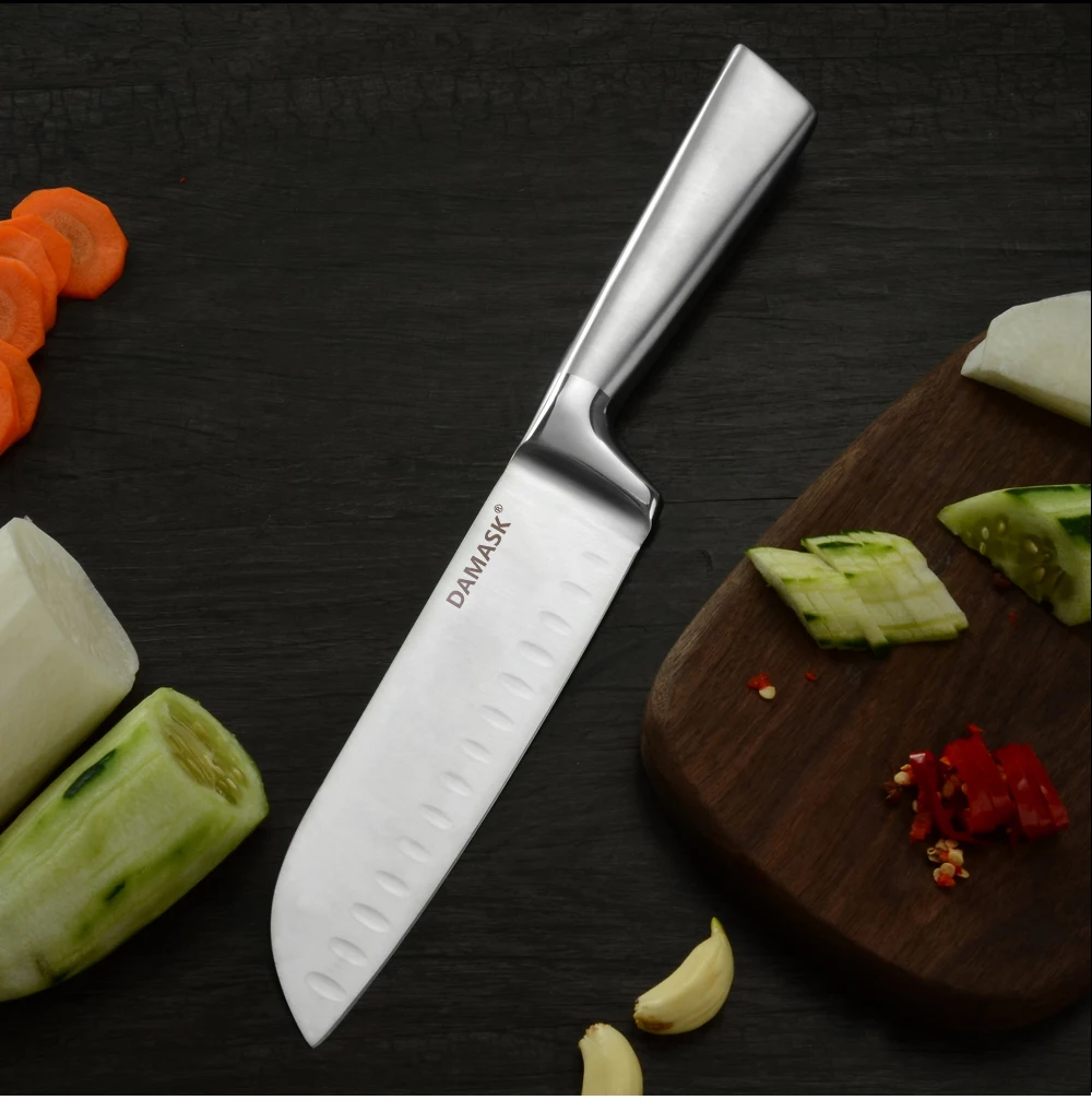 Дамасский нож для столовых приборов из нержавеющей стали, нож Santoku, 7 дюймов, бритва, острое лезвие, нож для очистки овощей, нож для нарезки хлеба, инструмент для приготовления пищи