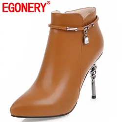 EGONERY/очень высокий тонкий каблук с острым носком на молнии с украшением в виде кристаллов на платформе Новейшая модная пикантная зимняя