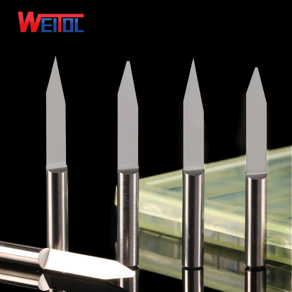 

Weitol N 10pcs 38mm OVL 4mm flat bottom engraving bits solid carbide V shape carving tools CNC router bits