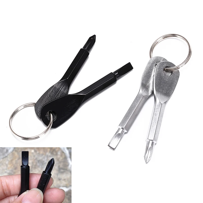 

2Pcs Stainless Steel Multi Tools Key Ring EDC Screwdriver Set Pocket Outdoor Tool Set Multitool Keychain Sliver Black
