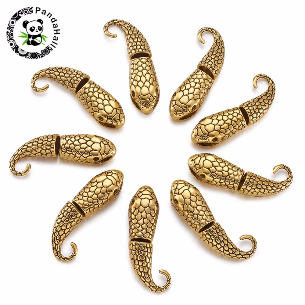 

pandahall 10sets Antique Gold Silver Snake Clasps Hooks End Cap Connectors for Cord Necklace Bracelet Jewelry Making