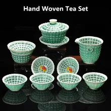 Новое поступление Изысканная полая керамика чайный набор кунг-фу ручной тканый чайный сервиз высокий белый фарфоровый глиняный чай подарок