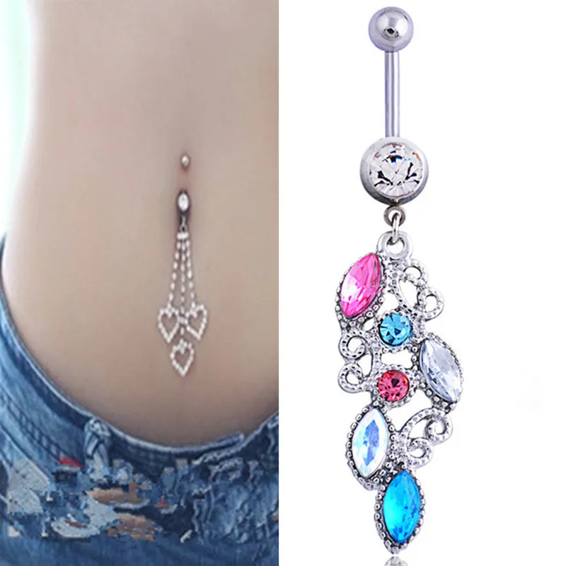 crystal Colorful belly button rings surgical steel belly button rings