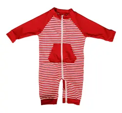 Bonverano (ТМ) для девочек пляжный костюм UPF 50 + UV защита s/s молния красный, белый в полоску Рашгард