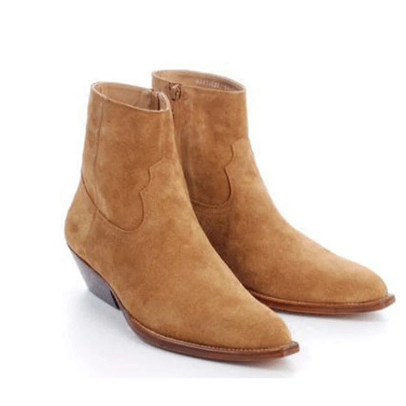 Solid Suede Zipper Men Chelsea Boots Ankle Boots Fashion Men's Male Brand Leather Quality Slip On Motorcycle Rome Man Shoes
