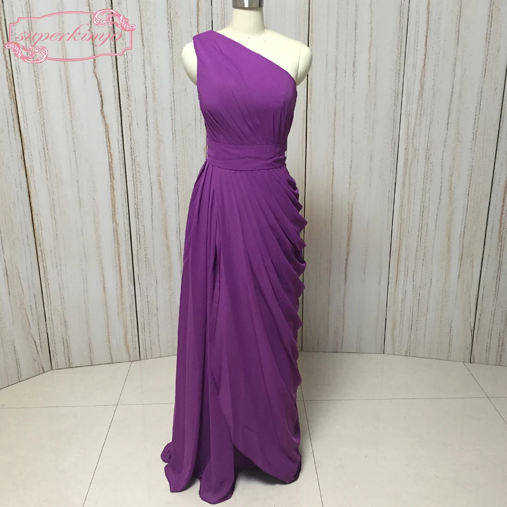 one shoulder magenta dress