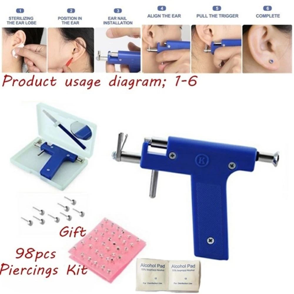 

Professional Stainless Steel Body Navel Ear Nose Piercing Gun 72pcs Ears Studs Earplugs Tool Kit Jewelery Tools Body Piercing