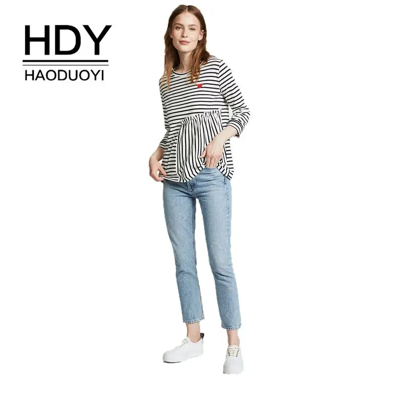 Женская футболка в полоску HDY Haoduoyi прошитая виде сердца с венчащим круговым