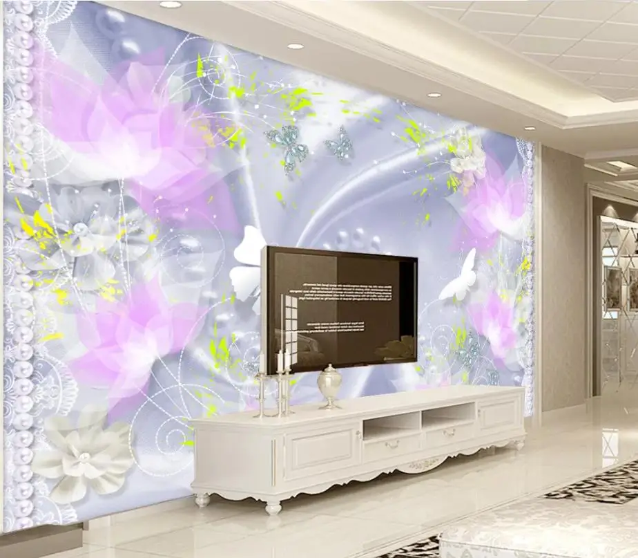 Dream silk beautiful silk dream flower TV background wall painting modern wallpaper for living room Dream silk beautiful silk dream flower TV background wall painting modern wallpaper for living room