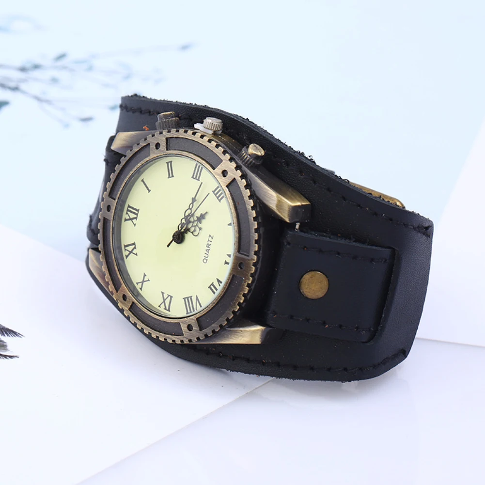 Vintage Roman Numerals Gear Faux Leather Band Men Wrist Bracelet Quartz Watch jam tangan pria zegarki meskie