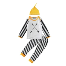 boy clothing set 3pcs 2017 fashion cap+arrow t shirt+stripe pants baby clothes spring autumn striped toddler boys clothing sets