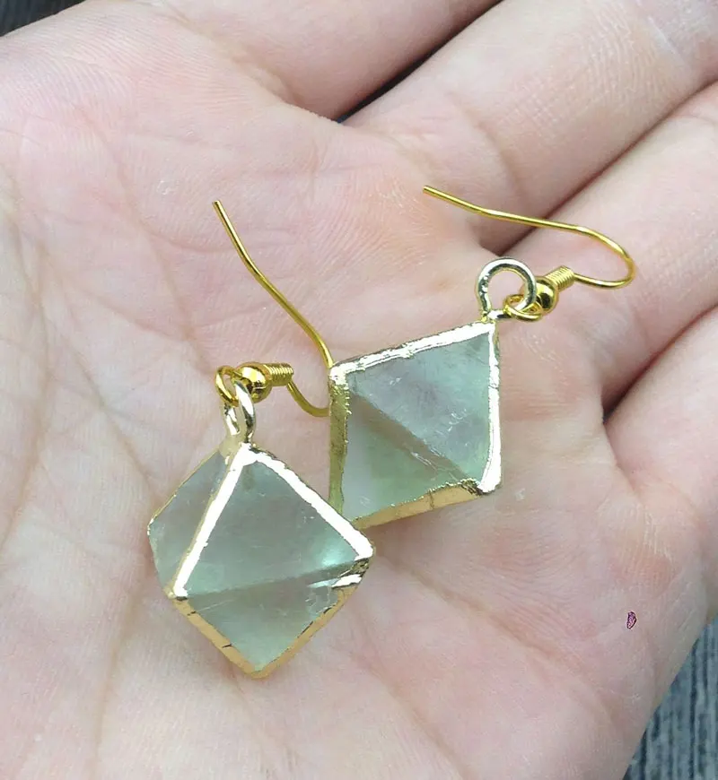 

YA3138 Natural Small Tumbled Fluorite Octahedron Stone Earring