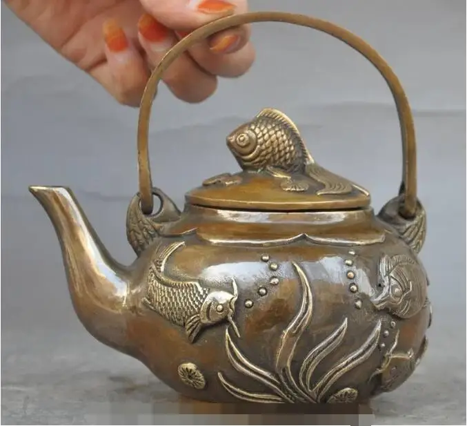 

S2940 marked old chinese palace bronze animal Fish statue Wine TeaPot Flagon Tea maker