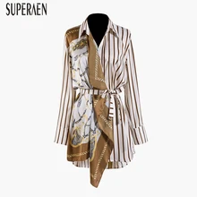 SuperAen, Европейская мода, женская рубашка, весна, новинка, хлопок, дикие, повседневные блузки, женские, в полоску, с принтом, длинный рукав, женская одежда