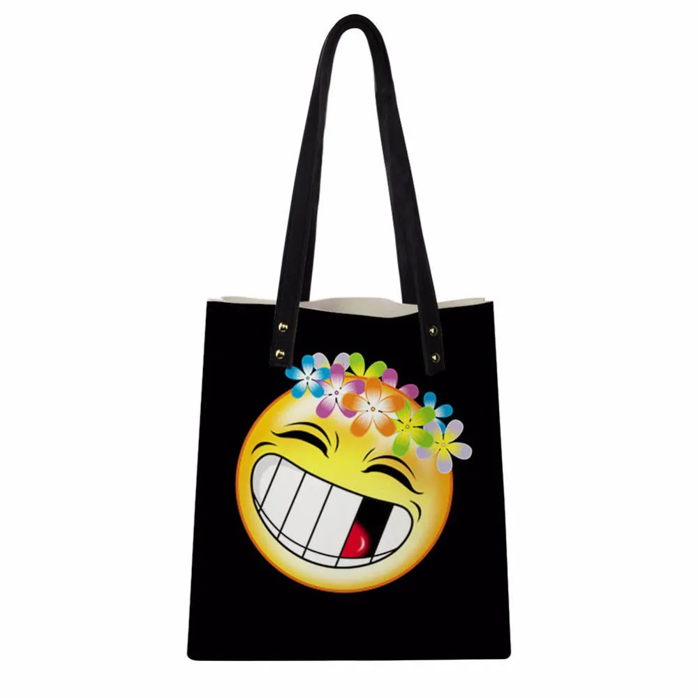 

Customized Emoji Printed Ladies Shoulder Bag Durable PU Leather Women Handbag Reusable Student Book Bag with Small Wallets