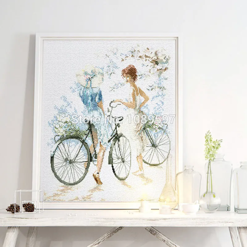 2018 New Fishxx Cross Kits T004 Bicycle Girl Drawing House Landscape Living Room Decoration Crafts Embroidery Kit