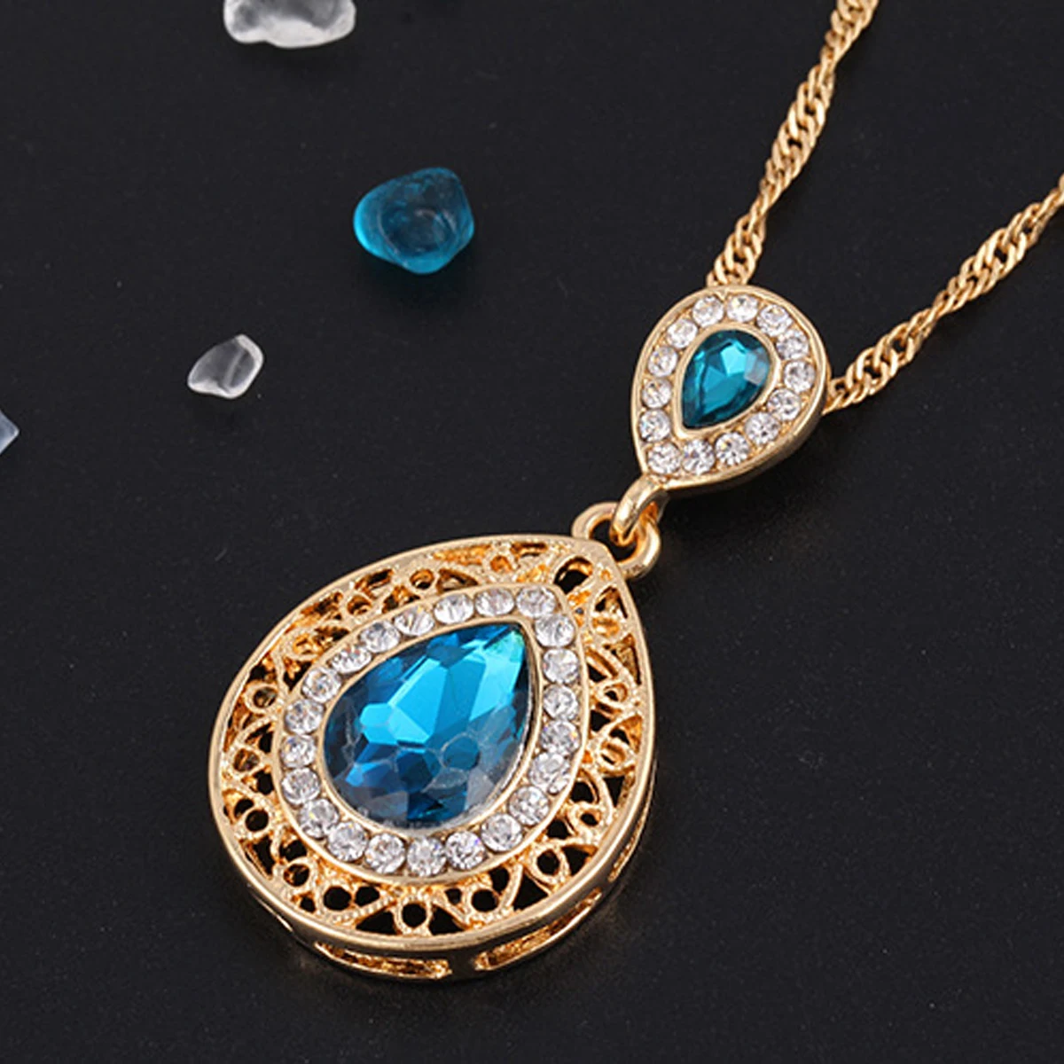 Fashion Wedding Bridal Jewelry Sets Rhinestone Austrian Crystal Jewelry Set Necklace Earrings Pendant Set Vintage Accessories