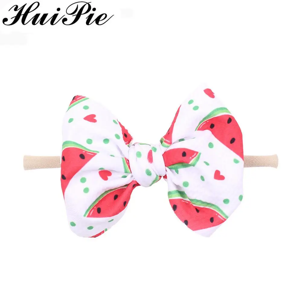 

New Arrival Summer 4.5“ Tied Flower Watermelon Dot Leopard Printed Hair Bow Nylon Elastic Baby Headband Headwear Hair Accessorie