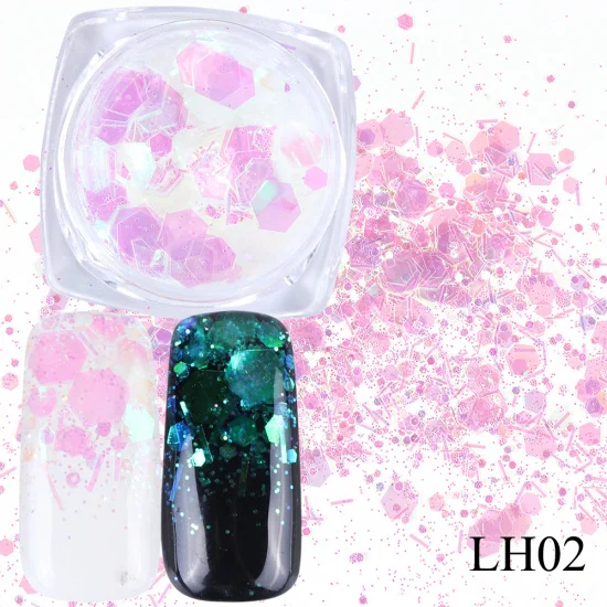 Лазерные серебряные блестки для ногтей, голографические блестки, смесь шестигранных звездочек, сердечных хлопьев, Маникюр украшения для ногтей, блестки для гель-лака, CHLH01-04 - Цвет: LH02