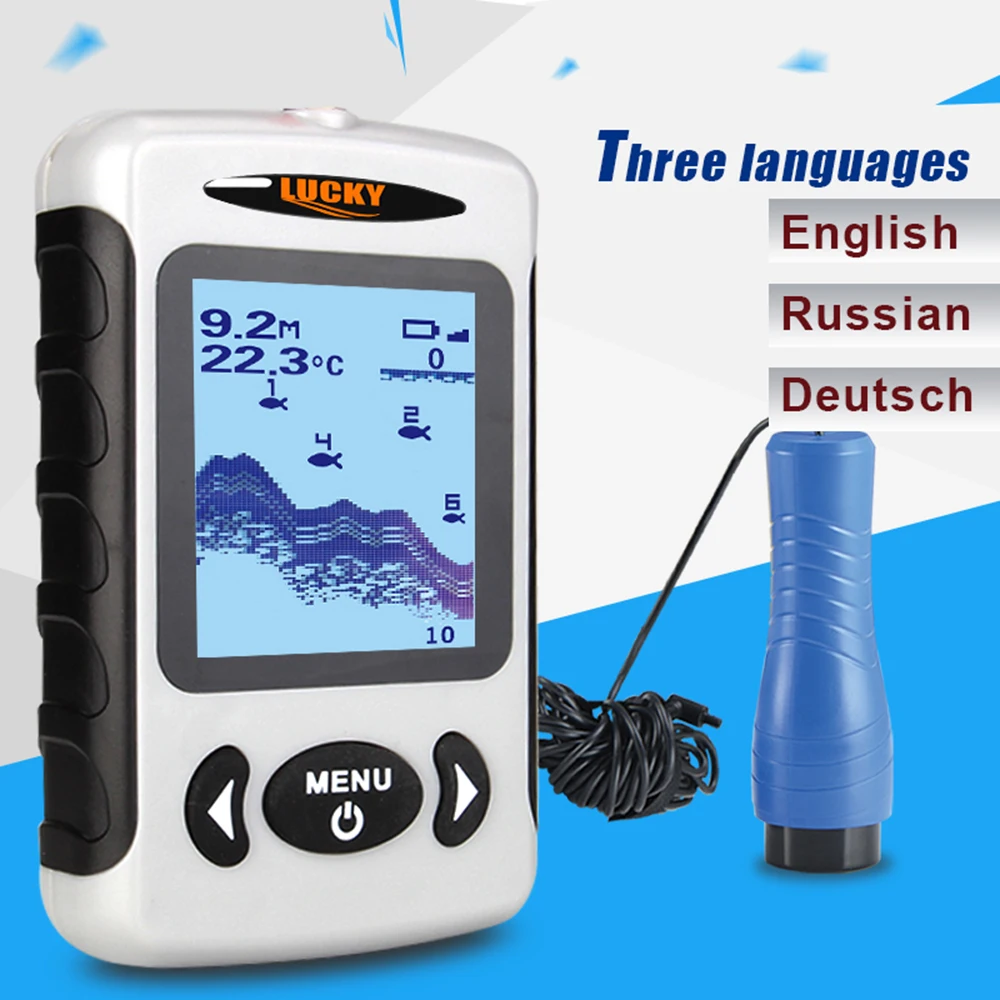 LUCKY 2," ЖК-дисплей Рыболокаторы Открытый 200 кГц/83 кГц 328ft/100 м глубина детектор рыбалки для подледного лова английский/Пособия по немецкому языку/русский