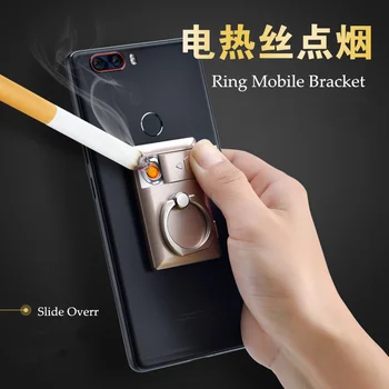 

Portable Ring Mobile Bracket Rechargeable Cigarette Lighter Multinational USB Electronic Lighter Windproof Phone Holder Lighter