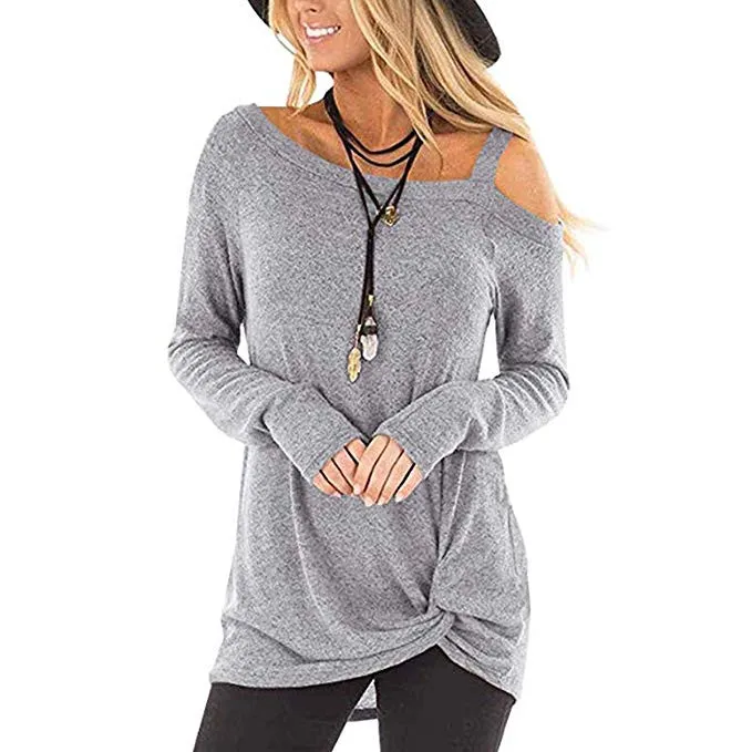 

vetement femme 2019 Womens clothes Casual Soft Long Sleeves O Neck Knot Side Top T-Shirt clothes elbise camiseta feminina