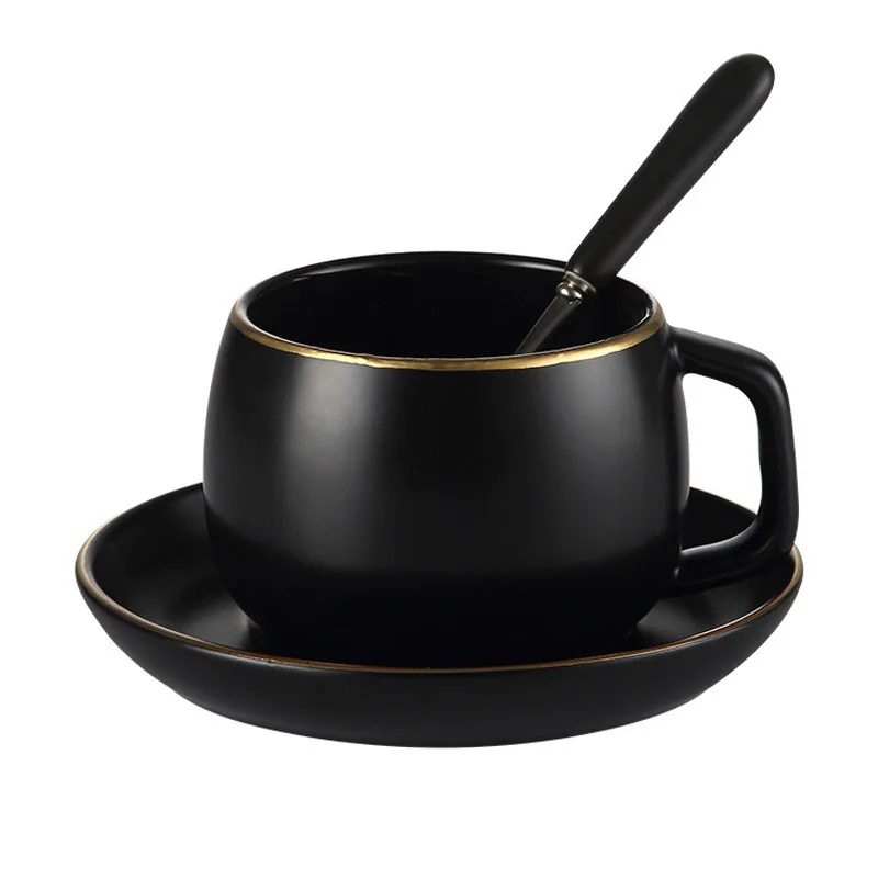GLLead черная керамическая чашка Clffee простые чайные чашки наборы блюдец с ложкой Европейский стиль чайная чашка из фарфора модный подарок - Цвет: A