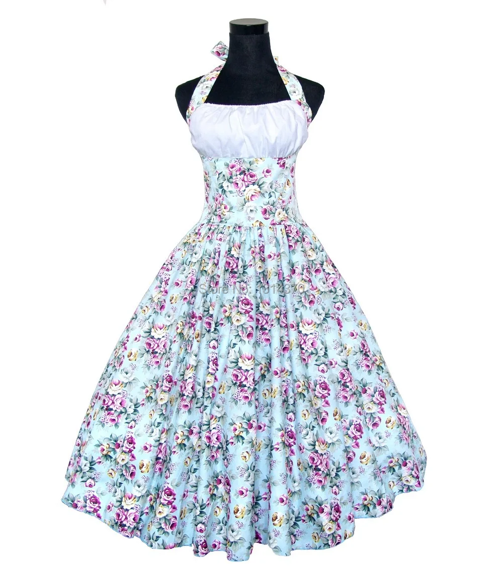 

Woman Summer Swing 50s 60s Vintage Retro Dress Robe Rockabilly Pin up Printed Floral Dresses Ball Gown Cotton Dress Vestidos