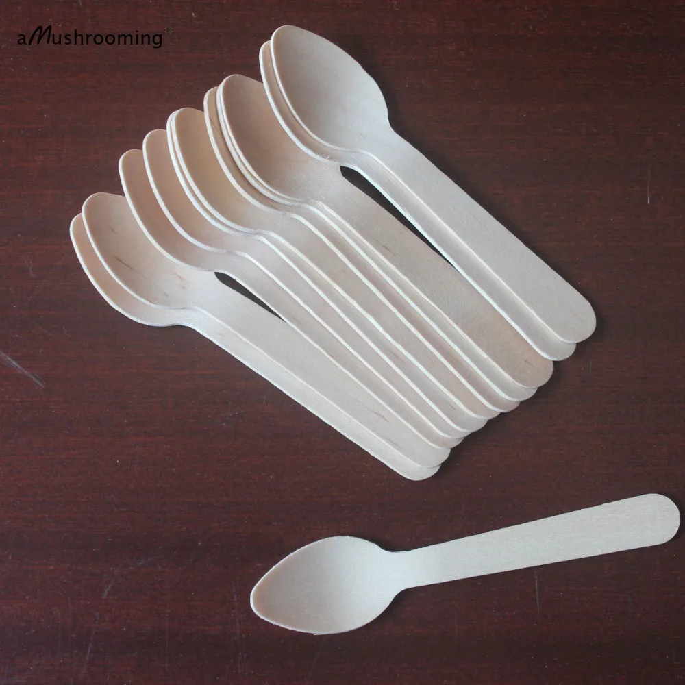 x200 Dessert Cake Spoons Scoops Disposable Party Wooden Cutlery Eco