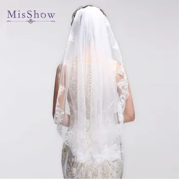 

MisShow Cheap Short One Layer Lace Tulle Wedding Veil With Comb Appliques Edge Wedding Veils Bridal Veil Wedding Accessories