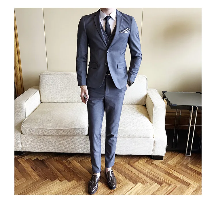 Пиджак+ брюки+ жилет) мужской деловой Тонкий Высококачественный костюм 3 комплекта/Свадебный банкет британский стиль простой стиль Блейзеры Плюс Размер