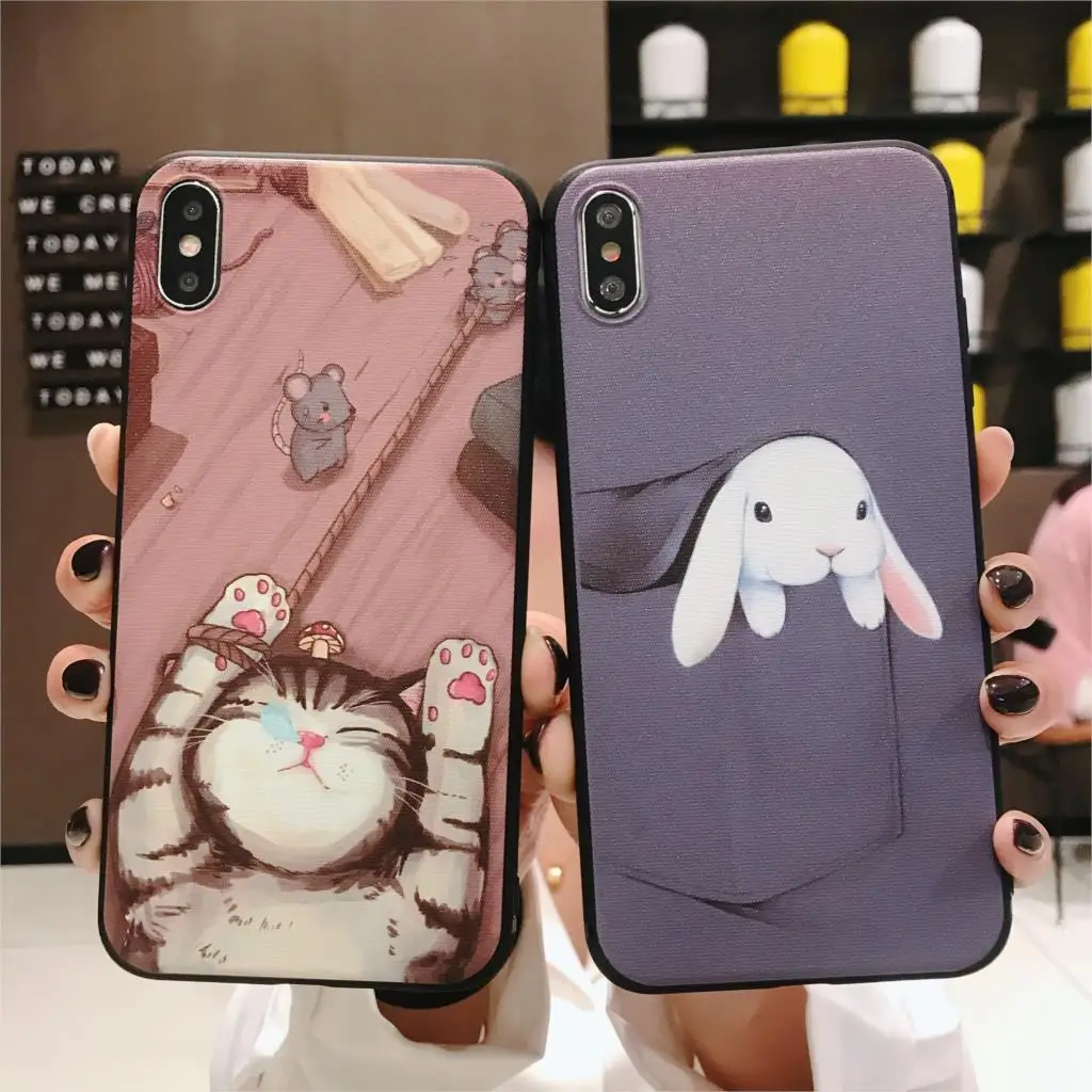 

Cute Cartoon 3D Relief Cat Phone Case for iPhone X XR XS Max Soft Silicone Cover for iphone 6 6S 7 8 Plus 10 Cases Matte Funda