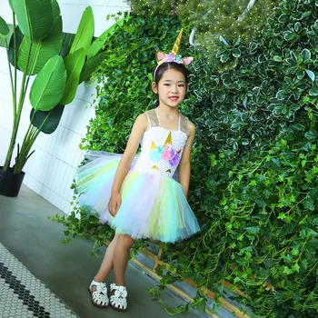 

New Halloween Lovely Princess Dress Kids Flower Tutu Dress Girl Queen Unicorn Cosplay Design Party Cosplay Costumes Birthday