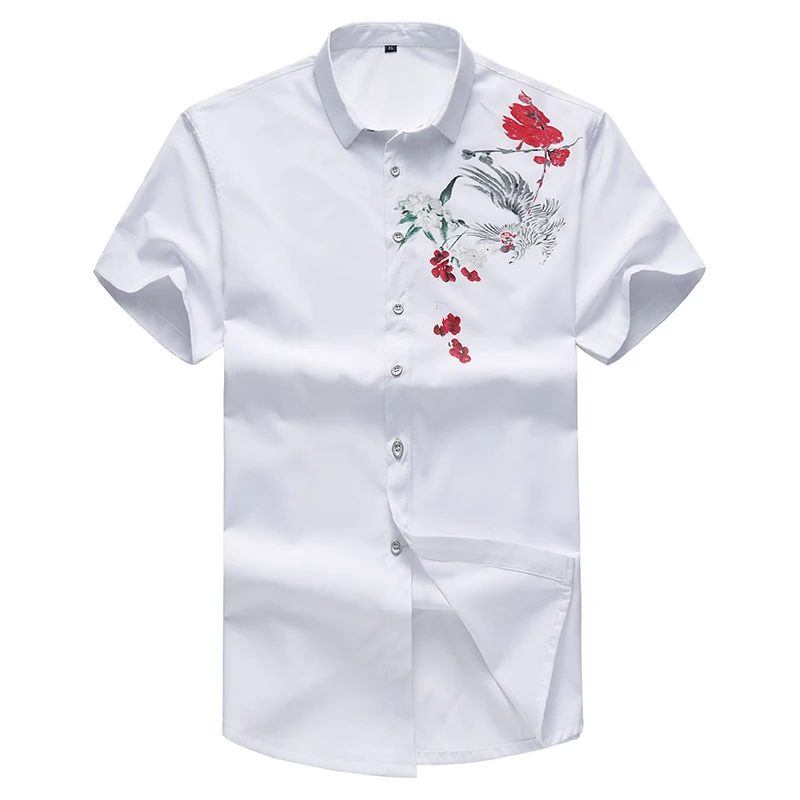 

Loldeal 2018 Chinese Style Print Men Shirts Brand Quality Summer Short Sleeve Shirt Men Casual Male Clothing M-7XL Camisas