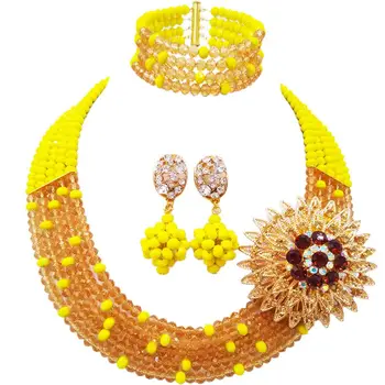 

Trendy Opaque Yellow Gold Color Costume Beads Party Necklace Sets 5C-SZ-21