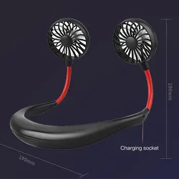 

Mini Portable LED Light USB Rechargeable Fan Neck Hanging Style Dual Cooling Lazy Fan for Student Home School Use Supplies