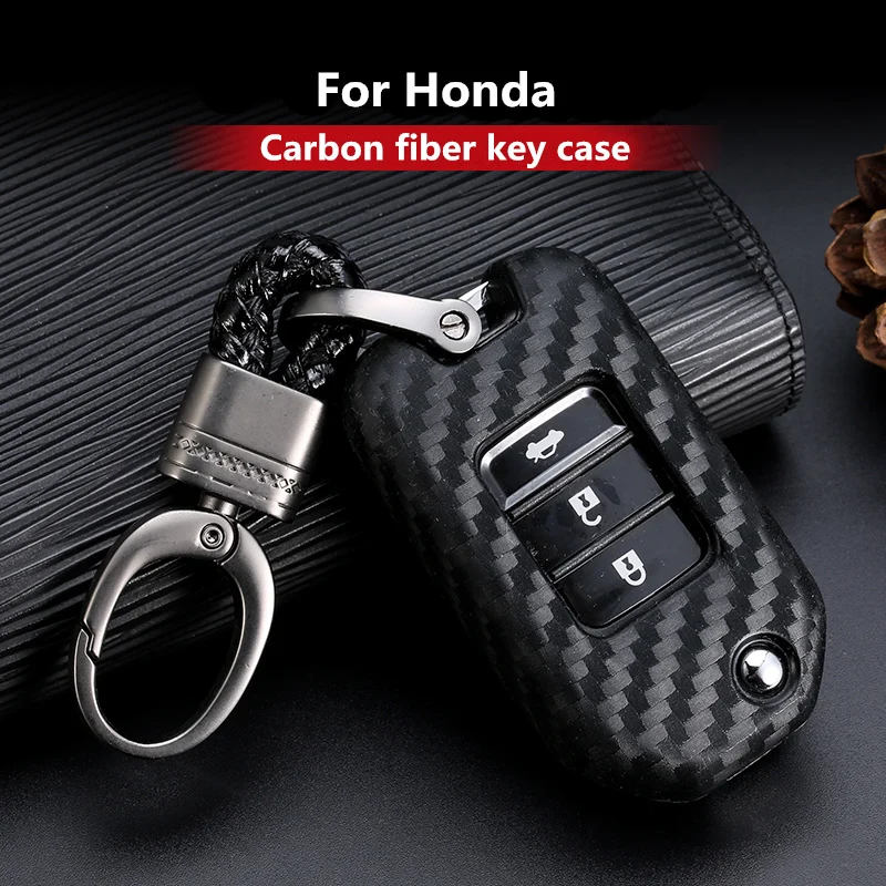 

Remote Cover Carbon Fiber Pattern Silicone Car Key Case Shell for Honda Civic CR-V HR-V Accord Jade Crider Odyssey 2015- 2018