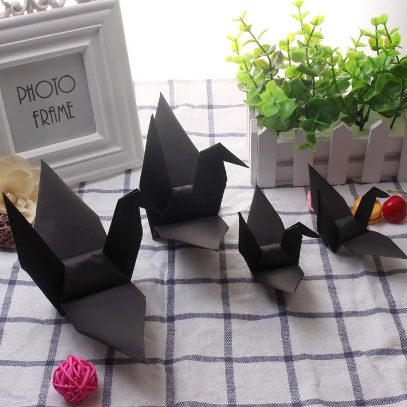 50 шт., 15 см ручной кран жемчужно-оригами Бумага кран для Свадебные украшения праздничные баннеры DIY День рождения принадлежности, домашний декор - Цвет: Black paper Crane