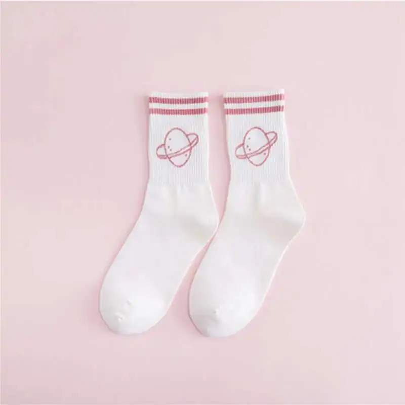 Забавные Женские носочки на осень и зиму, хлопковые носки с героями мультфильмов, женские толстые теплые длинные носки - Цвет: pink